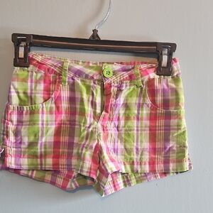 Plaid Kids Shorts - Pink, Green, and White